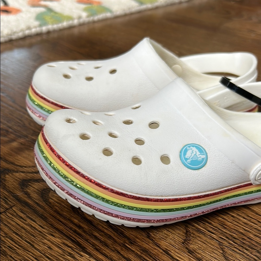 CROCS White w/ Rainbow Sparkle